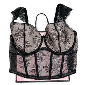 NWT Victoria's Secret Dream Angels Lace Bustier Corset‎ Top Black & Nude M-DD